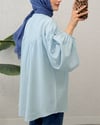 Yakası Fiyonk Detaylı Kolu Lastikli Düğmeli Keten Tunik -Bebe Mavi-Tunik-307-2327-R32
