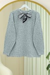 Yakası Fular Detaylı Yumoş Triko Kazak -Gri-Kazak-295-1297-R11