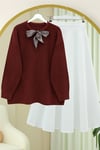 Yakası Fular Detaylı Yumoş Triko Kazak -Bordo-Kazak-295-1297-R04