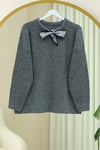 Yakası Fular Detaylı Yumoş Triko Kazak -Füme-Kazak-295-1297-R18