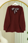 Yakası Fular Detaylı Yumoş Triko Kazak -Bordo-Kazak-295-1297-R04