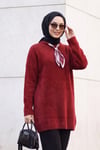 Yakası Fular Detaylı Yumoş Triko Tunik -Bordo