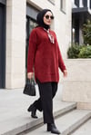 Yakası Fular Detaylı Yumoş Triko Tunik -Bordo