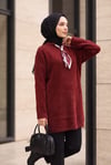 Yakası Fular Detaylı Yumoş Triko Tunik -Bordo