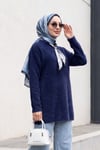 Yakası Fular Detaylı Yumoş Triko Tunik -Lacivert