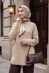 Yakası Fular Detaylı Yumoş Triko Tunik -Vizon
