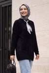 Yakası Fular Detaylı Yumoş Triko Tunik -Siyah