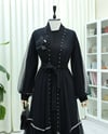 Yakası Gül Detaylı İncili Eteği Şeritli  İkili Abaya  Takım  -Siyah-Abaya-407-3529-R01