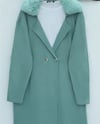 Yakası Kürklü Çift Düğmeli Uzun Triko Hırka -Mint-Hırka-295-2407-R24