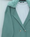 Yakası Kürklü Çift Düğmeli Uzun Triko Hırka -Mint-Hırka-295-2407-R24