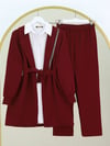 Yakası Metal Püsküllü Kemerli Ceket Pantolon Takım -Bordo-Takım-349-5023-R04