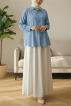 Yakası Taş Detaylı Düğmeli Salaş Gömlek -Bebe Mavi-Gömlek-246-1620-R32