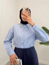 Yakası Taş Detaylı Düğmeli Salaş Gömlek -Bebe Mavi-Gömlek-246-1620-R32