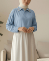 Yakası Taş Detaylı Düğmeli Salaş Gömlek -Bebe Mavi-Gömlek-246-1620-R32
