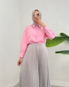 Yakası Taş Detaylı Düğmeli Salaş Gömlek -Pembe-Gömlek-246-1620-R20