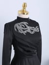 Yakası Taşlı Önü Drapeli  Abiye -Siyah-Saten Abiye-337-6703-R01