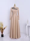 Yakası Taşlı Önü Drapeli  Abiye -Vizon-Saten Abiye-337-6703-R23