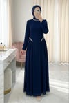 Yakası Ve Beli Taşlı Yanları Tül  Detaylı  Astarlı Krep Elbise -Laci-Elbise-316-4868-R03