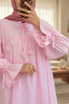 Yakası Ve Kolları Bağlamalı Önü Çiçek Detaylı Gömlek -Pembe-Gömlek-307-2311-R20
