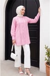 Yakası Ve Kolu Dantelli Top Düğmeli Astarlı Gömlek  -Pembe-Tunik-144-2001-R20