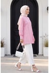 Yakası Ve Kolu Dantelli Top Düğmeli Astarlı Gömlek  -Pembe-Tunik-144-2001-R20