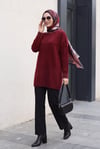 Yakası Ve Kolu İncili Sakallı Salaş Triko Tunik -Bordo