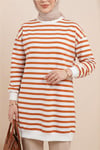 Yan Çizgili Bisiklet Yaka Sweat  -A. Kiremit-Sweatshirt-349-1079-R58