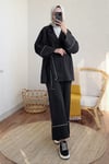 بدلة بتفاصيل شريطية وأربطة جانبية -أسود-Takım-307-2173-R01