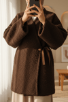 Yandan Bağlamalı Buklet Kimono   -K. Kahve-Ceket-253-12961-R54