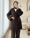 Yandan Bağlamalı Buklet Kimono   -K. Kahve-Ceket-253-12961-R54