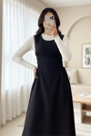 Yandan Bağlamalı Double Kumaş Jile  -Siyah-Elbise-111-61602-R01