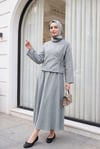 Yandan Bağlamalı Etekli Keten Görünümlü Takım    -Açık Gri