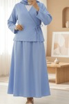 Yandan Bağlamalı Etekli Keten Takım -Bebe Mavi-Takım-346-3070-R32