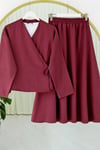 Yandan Bağlamalı Etekli Keten Takım -Bordo-Takım-346-3070-R04