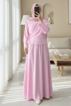 Yandan Bağlamalı Etekli Keten Takım   -Pudra-Takım-223-3050-R06