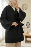 Yandan Bağlamalı Sakallı Kimono  -Siyah-Kimono & Kaftan-398-66000-R01
