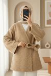 Yandan Bağlamalı Sakallı Kimono  -Vizon-Kimono & Kaftan-398-66000-R23