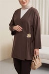 Yandan Çapraz Bağlamalı Tokalı Modal Tunik -Kahverengi-Tunik-111-50816-R15