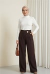 Yandan Fermuarlı Broşlu Katlama Detaylı Bol Paça Krep Pantolon  -K. Kahve-Pantolon-246-5349-R54