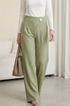 Yandan Fermuarlı Broşlu Katlama Detaylı Bol Paça Krep Pantolon  -Çağla Y.-Pantolon-246-5349-R70