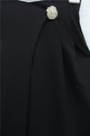Yandan Fermuarlı Broşlu Katlama Detaylı Bol Paça Krep Pantolon  -Siyah-Pantolon-246-5349-R01