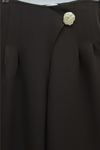 Yandan Fermuarlı Broşlu Katlama Detaylı Bol Paça Krep Pantolon  -K. Kahve-Pantolon-246-5349-R54