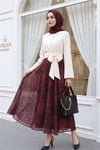 Yandan Fermuarlı Desenli Astarlı Şifon Etek -Bordo-Etek-286-10082-R04