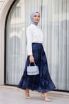 Yandan Fermuarlı Desenli Astarlı Şifon Etek -Laci-Etek-286-10082-R03