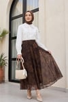 Yandan Fermuarlı Desenli Astarlı Şifon Etek  -Haki-Etek-286-10082-R05