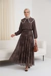 Yandan Fermuarlı Desenli Astarlı Şifon Etek -Kahve-Etek-286-10082-R15