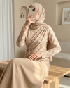 Yanı Büzgülü Ekose Desenli Bluz -Bej-Bluz-246-2808-R56
