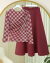 Yanı Büzgülü Ekose Desenli Bluz -Bordo-Bluz-246-2808-R04