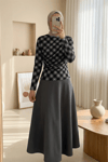 Yanı Büzgülü Ekose Desenli Bluz -Siyah-Bluz-246-2808-R01