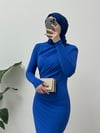 Elbise-فستان سكوبا طويل مع جانب مجمع - ساكس-395-1214-R10